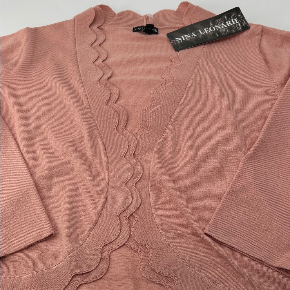 Nina Leonard Blush Scalloped Women's Sweater